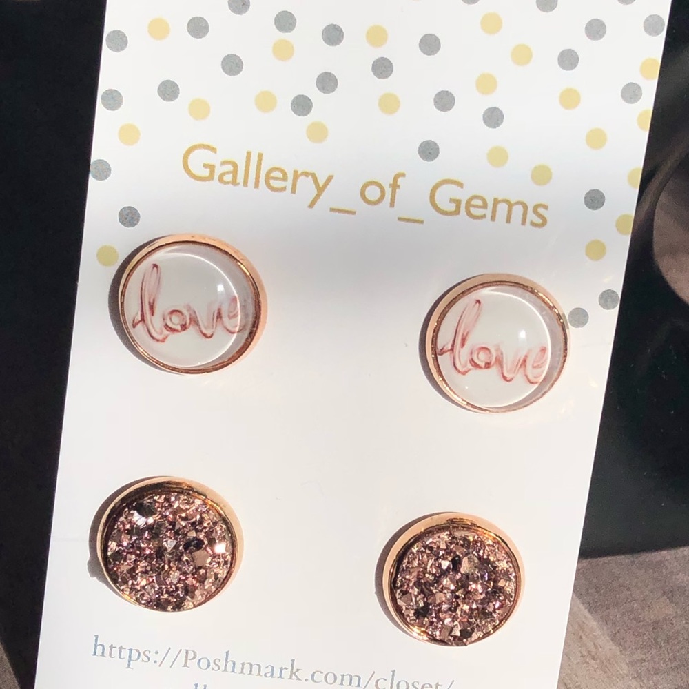 *Last 1* Love Rose Gold Druzy Earring Set! - Picture 4 of 7